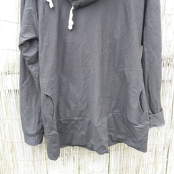 Layer's Squared Hoodie Sweatshirt Bl & Gray Cowl Pullover Snaps Ties - L Unique - Picture 3 of 16